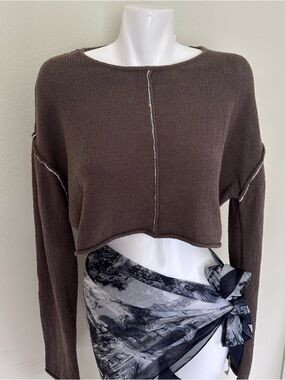 Zara Cropped Knit Sweater with Exposed Seam